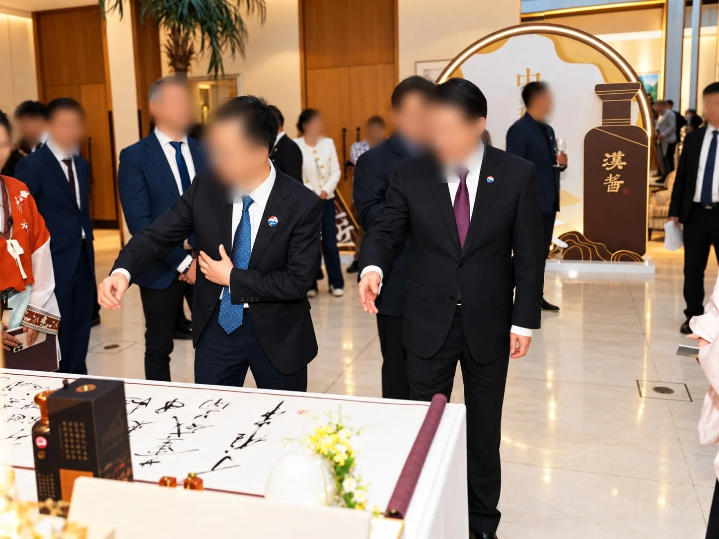 Guests looking over the calligraphy display